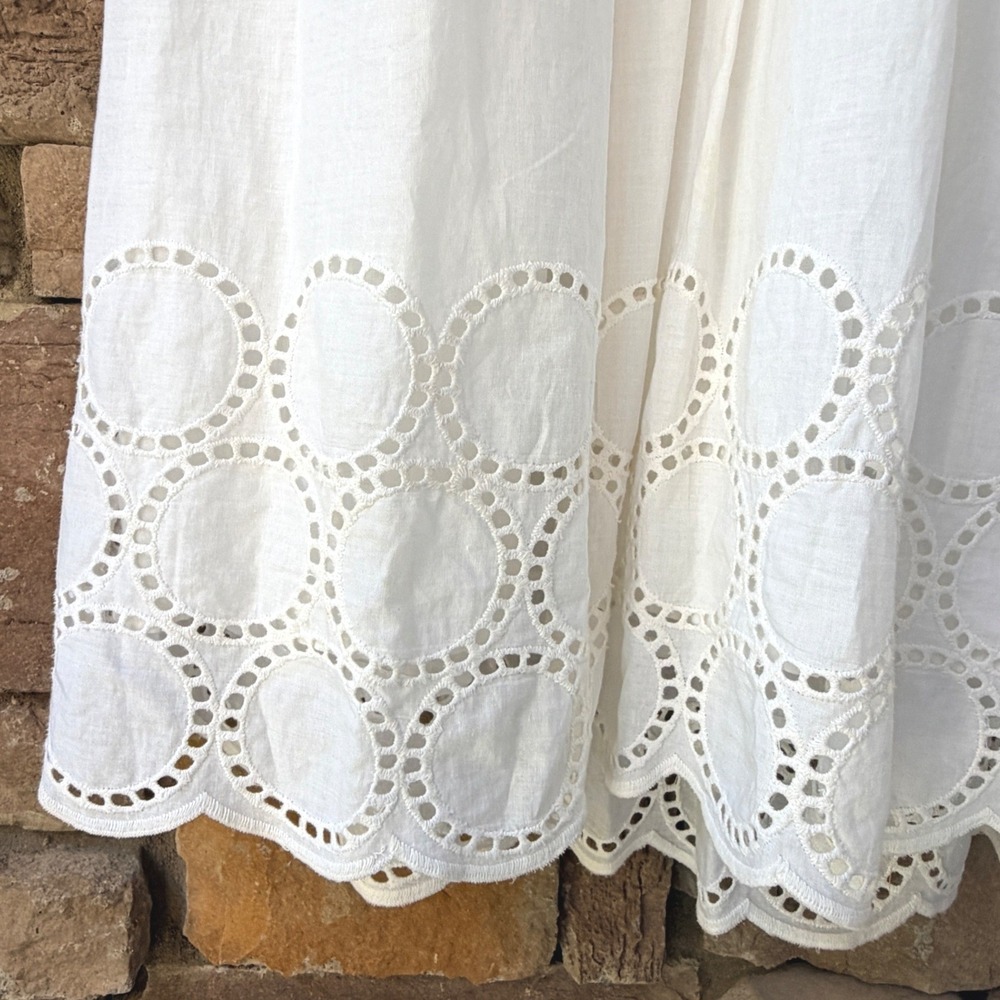 Lane Bryant Women 16 Dress White Eyelet Halter Smocked Cotton Lined Midi Cottage - Picture 7 of 11